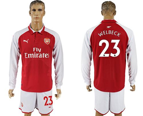 Arsenal #23 Welbeck Red Home Long Sleeves Soccer Club Jersey - Click Image to Close